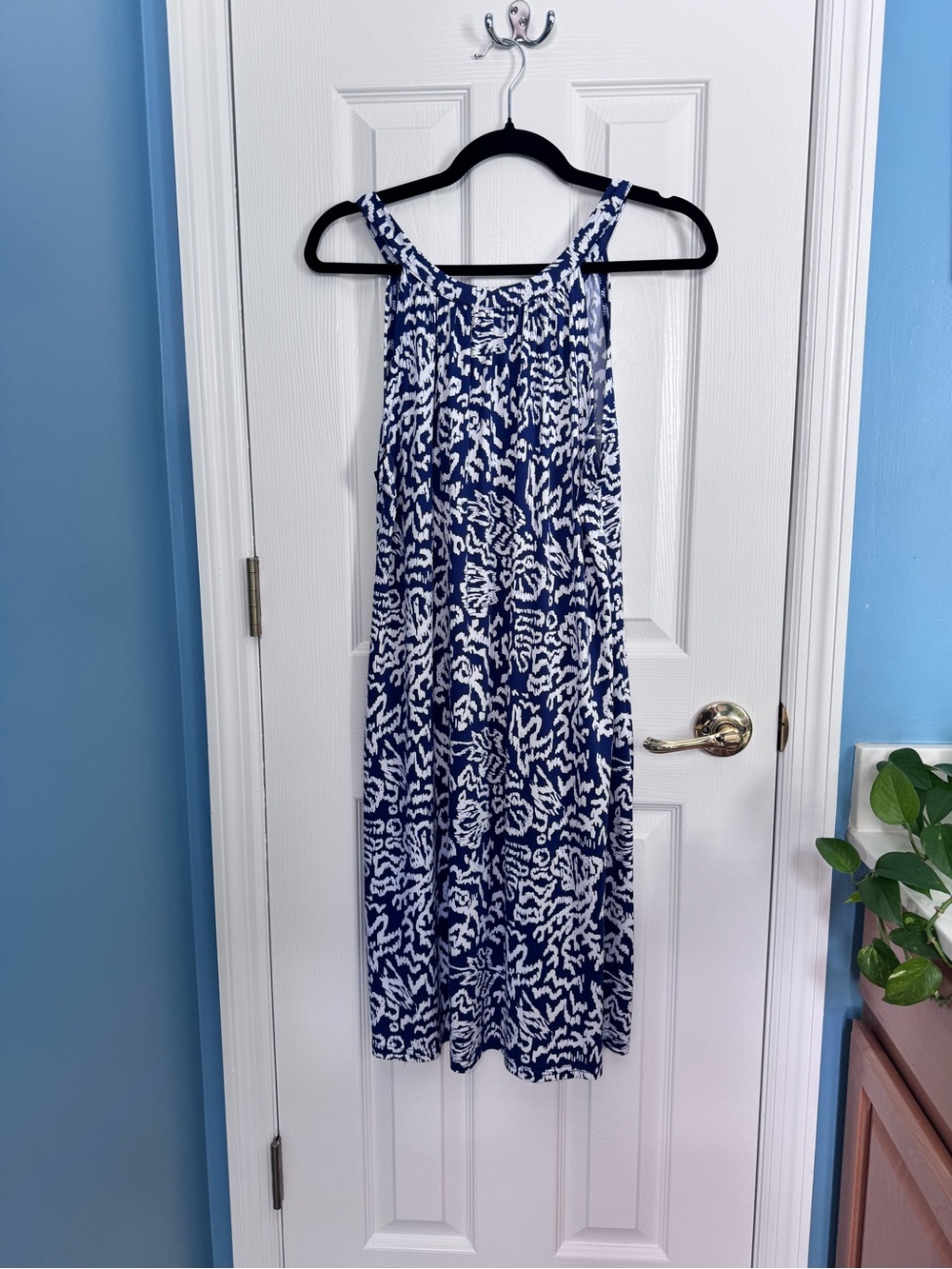 Sleeveless Blue & White Printed Tank Cover-Up Dress - Beach Ready - Picture 3 of 6